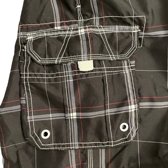 OP Black White Red Board Shorts Swim Trunks Windowpane pattern mesh lining Med - Picture 4 of 13